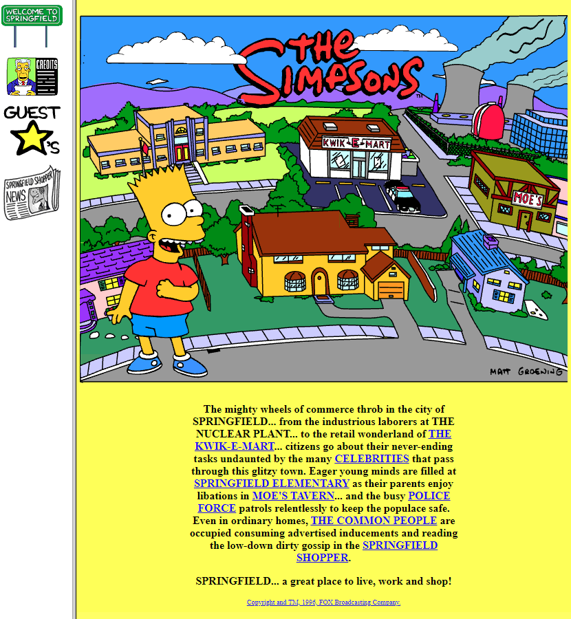 Flashová web stránka Simpsonovcov - 1997 | UNIQINO